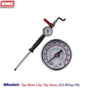 Tay bơm lốp loại tay quay có đồng hồ