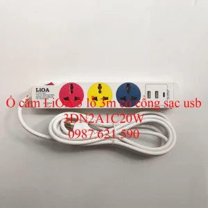 Ổ Cắm LiOA 3 Lỗ 3M 3DN2A1C20W Có Cổng Sạc USB 20W
