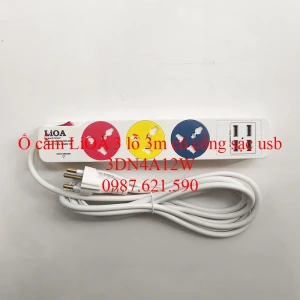 Ổ Cắm LiOA 3 Lỗ 3M 3DN4A12W Có Cổng Sạc USB 12W