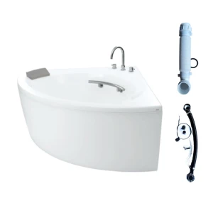 Bồn tắm yếm TOTO PPY1353-3HPE P TVBF412 DB505R-2B ngọc trai 1m35 tay vịn đặt góc gồm bộ xả thải