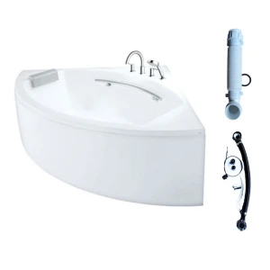 Bồn tắm yếm TOTO PPY1543-4HPE P TVBF412 DB505R-2B ngọc trai 1m5 tay vịn đặt góc gồm bộ xả thải