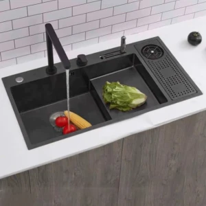 Chậu chén 1 hố cánh phải phủ nano đen 88x46 cm HITA HD8846RCD