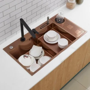 Chậu chén 1 hố cánh phải phủ nano vàng 88x46 cm HITA HD8846RCV