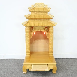 Bàn Thờ Ông Thần Tài Thổ Địa Chạm Rồng Mái Chùa Gỗ Pơ Mu Có Đèn Sáng Đẹp