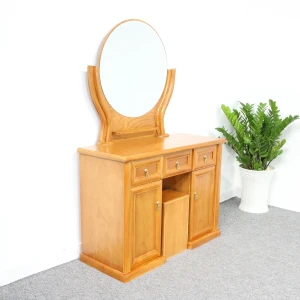 Bàn Trang Điểm Gỗ Đẹp Gương Tròn Gỗ Gõ Đỏ 2 Ngăn Giá Rẻ
