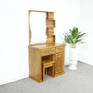 Bàn Trang Điểm Gỗ Hương Xám 2 Ngăn Gương Uốn Lượn Đẹp