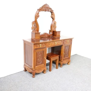 Bàn Trang Điểm Gỗ Lát Chạm Hoa Văn Đẹp Giá Rẻ