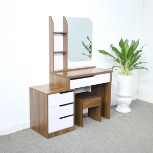Bàn Trang Điểm Gỗ MDF Melamine 2 Tầng Màu Óc Chó Phối Trắng Hiện Đại
