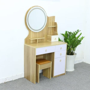 Bàn Trang Điểm Gương Đèn Led Thông Minh Màu Vàng Phối Trắng Đẹp