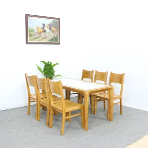 Bộ Bàn Ăn 6 Ghế Gỗ Sồi Mặt Đá Lọt Màu Tự Nhiên Đẹp Hiện Đại