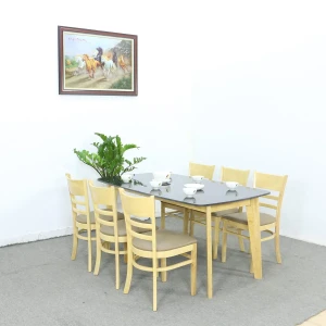 Bộ Bàn Ăn Cabin Mặt Đá Hoa Cương 6 Ghế Gỗ Cao Su Màu Vàng Đẹp Giá Rẻ