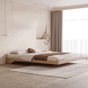 Giường Giấu Chân Không Đầu Gỗ Sồi Tự Nhiên Cao Cấp Hiện Đại