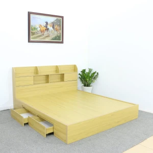 Giường Gỗ Công Nghiệp Có Ngăn Kéo Màu Vàng Kệ Trang Trí Đẹp Hiện Đại