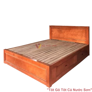 Giường Gỗ Sồi 1M6X2M Ngăn Kéo Màu Cánh Gián Giá Rẻ