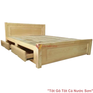 Giường Gỗ Sồi 1M6X2M Phản Ngăn Kéo Màu Tự Nhiên Giá Rẻ