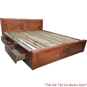 Giường Gỗ Sồi 1M8X2M Ngăn Kéo Màu Cánh Gián Giá Rẻ