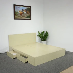 Giường Ngủ Gỗ MDF Phủ Melamine Màu Kem Có Ngăn Kéo Giá Rẻ