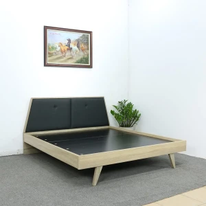 Giường Nhập Khẩu Cao Cấp Gỗ MFC Chân Cao Có Đầu Nệm Vát Đẹp Hiện Đại