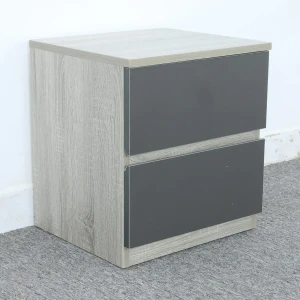 Kệ Tủ Đầu Giường Gỗ MDF Melamine Màu Xám Vân Gỗ Hộc Kéo Đen Mờ Đẹp Giá Rẻ