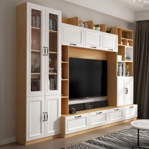 Kệ Tủ Tivi Gỗ Công Nghiệp MDF Melamine Màu Vàng Phối Trắng Hiện Đại