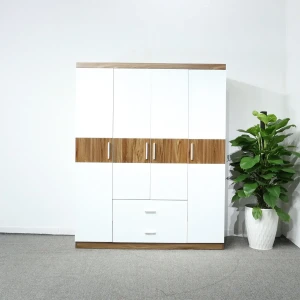 Mẫu Tủ Quần Áo 3 Buồng 4 Cánh Gỗ MDF Melamine Màu Óc Chó Sơn Trắng