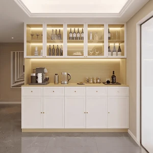 Tủ Gỗ Đựng Chén Đĩa Hiện Đại Kết Hợp Cánh Kính Chất Lượng Cao