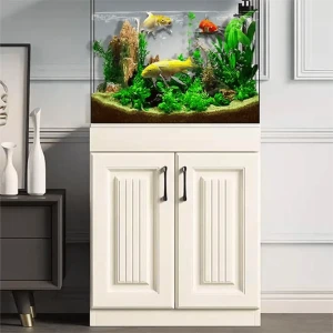 Tủ Gỗ Hồ Cá Sơn Trắng Thiết Kế Cổ Điển Sang Trọng