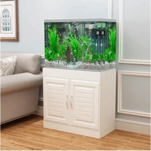 Tủ Hồ Cá Đẹp Bằng Gỗ MDF Màu Xám Vân Gỗ Cánh Sơn Trắng Hiện Đại