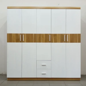 Tủ Quần Áo 2Mx2M Gỗ MDF Melamine Màu Vân Sọc Vàng Cánh Trắng