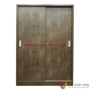 Tủ Quần Áo Cửa Lùa 1m4 Gỗ MDF Phủ Melamine Màu Mun
