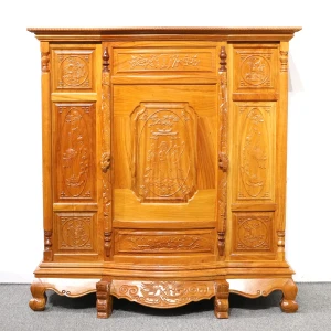 Tủ Thờ Gia Tiên Đẹp Gỗ Gõ Đỏ Bụng Phệ Chạm Phúc Lộc Thọ Bền Đẹp