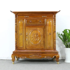 Tủ Thờ Gia Tiên Gỗ Xoan Đào Vuông Chạm Chữ Phúc Sơn Bóng Đẹp Giá Rẻ