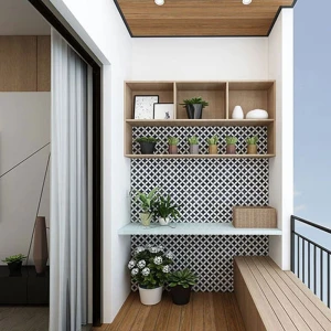 Tiểu Cảnh Ban Công Nhỏ Ốp Tường Gạch