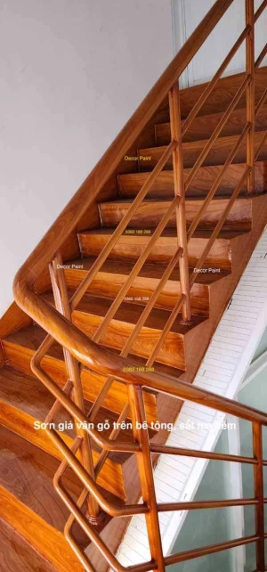 1.0 Lít - Màu vẽ giả gỗ tone cánh gián trên cầu thang bê tông