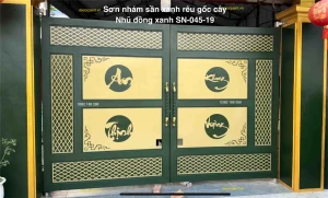 Sơn nhám sần màu xanh rêu gốc cây cổng sắt CNC