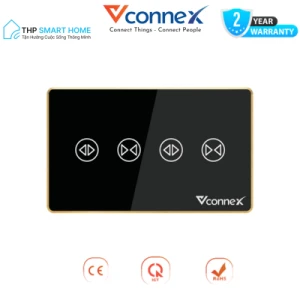 Công tắc rèm đôi wifi Vconnex viền nhôm màu đen