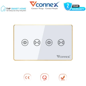 Công tắc rèm đôi wifi Vconnex viền nhôm, màu trắng