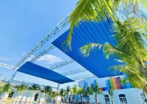 Mái Che Xếp Lượn Sóng Cho Hồ Bơi Xanh Dương