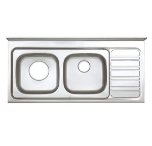 Chậu rửa 02 hố cân, có bàn, có gờ trên, dày 0.7mm AM 1200 LD