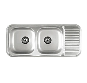 Chậu rửa 02 hố cân có bàn, dương vành, dày 0.7mm AM 1100