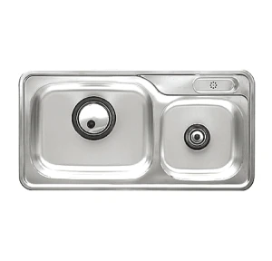 Chậu rửa 02 hố lệch, dương vành, dày 0.7mm AM 960 P