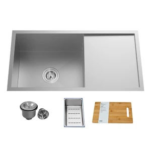 Chậu rửa bát 01 hố có bàn, kèm 01 rổ inox 01 thớt AM 8181