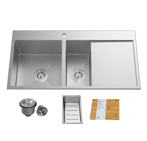 Chậu rửa bát 02 hố có bàn, kèm 01 rổ inox 01 thớt AM 8686