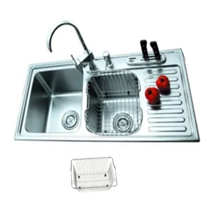 Chậu rửa bát Inox 2 hố có bàn, mặt vân sần cao cấp, kèm 01 rổ inox đựng hoa quả AM 9245