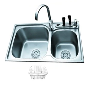 Chậu rửa bát Inox 2 hố không bàn, mặt vân sần cao cấp, kèm 01 rổ inox đựng hoa quả AM 8245