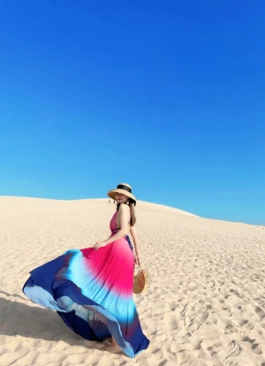 Đầm Maxi Dây Dài Loang Hồng Xanh Tím DM132