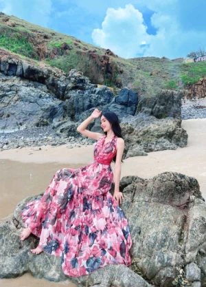 Đầm Maxi Hoa Dây Dài Hồng Ruốc H0389