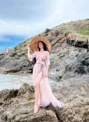 Đầm Maxi Set Bikini Hồng Kim Tuyến DM813