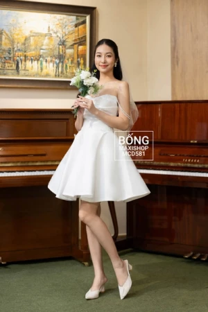 Váy cưới phi nhật cup ngực trắng hai dây ngọc thân điểm hồ điệp MCD581