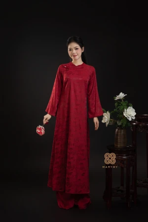 Áo Dài Cách Tân Châu Sa MARYMY Chất Liệu Gấm Lụa Cao Cấp Họa Tiết Thêu Nổi Đính Charm Thiết Kế Thanh Lịch